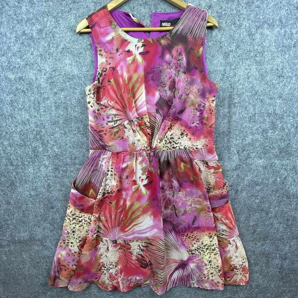 M60 Miss Sixty Dress Womens 14 Pink Purple Leopard Funky Boho‎ Party Vacation